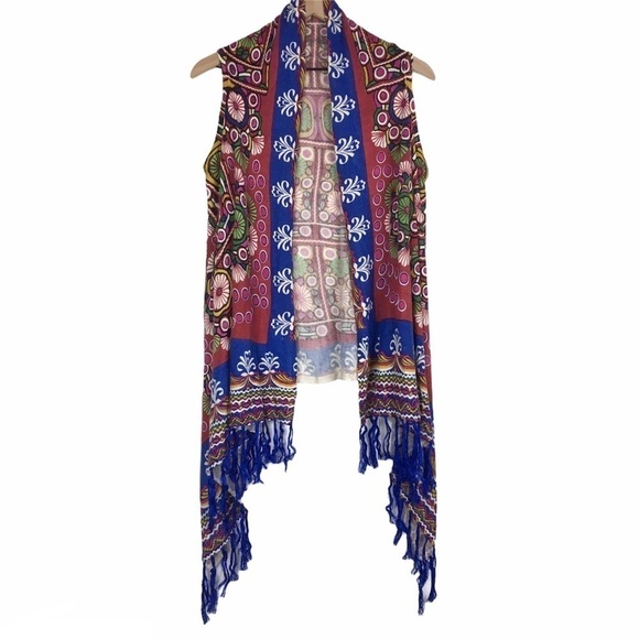 SOHO CHICK Knit Wrap Open Cardigan Fringe Floral Boho Southwestern Size Medium - Picture 1 of 10